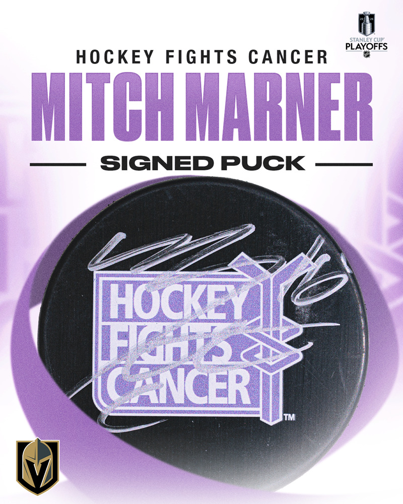 Mitch Marner Autographed Hockey Fights Cancer Puck - Vegas Golden Knights