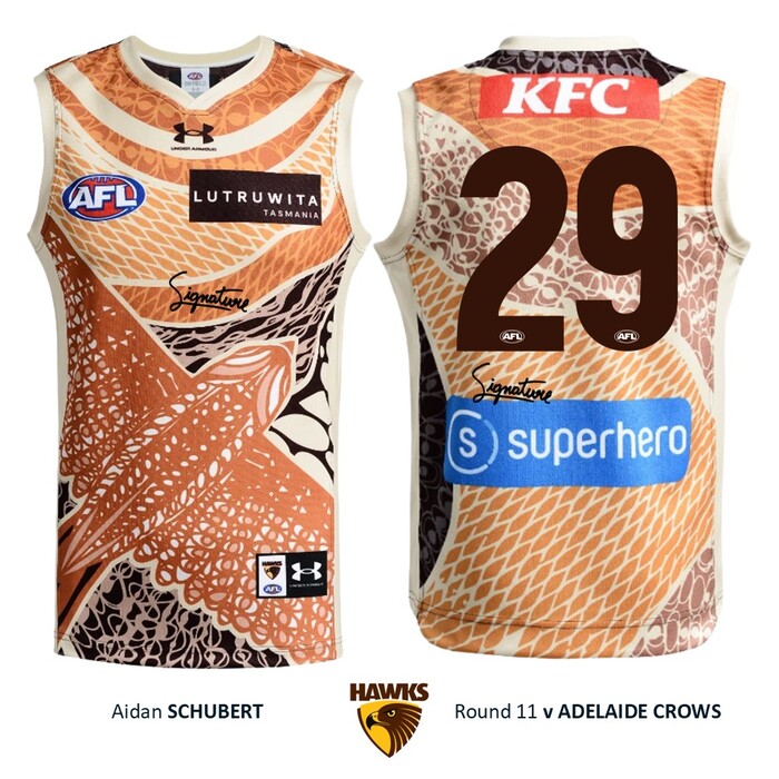 Photo of Aidan Schubert #29 Hawthorn 2026 Indigenous Guernsey