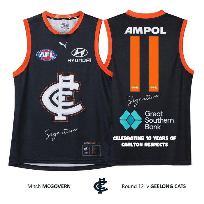 Photo of Mitch McGovern #11 Carlton 2026 Carlton Respects Match-Worn Guernsey