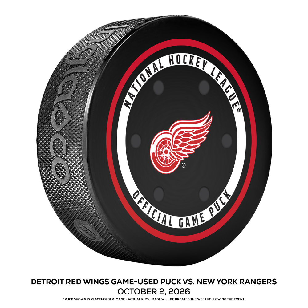 Detroit Red Wings Game-Used Puck vs. New York Rangers on October 2, 2026 - Dylan Garand (NYR) Gets 1st NHL Shutout