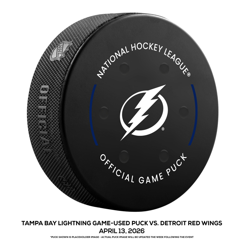 Tampa Bay Lightning Game-Used Puck vs. Detroit Red Wings on April 13, 2026 - Patrick Kane (DET) Gets 1,400th NHL Point During Game (Not a Goal Puck)