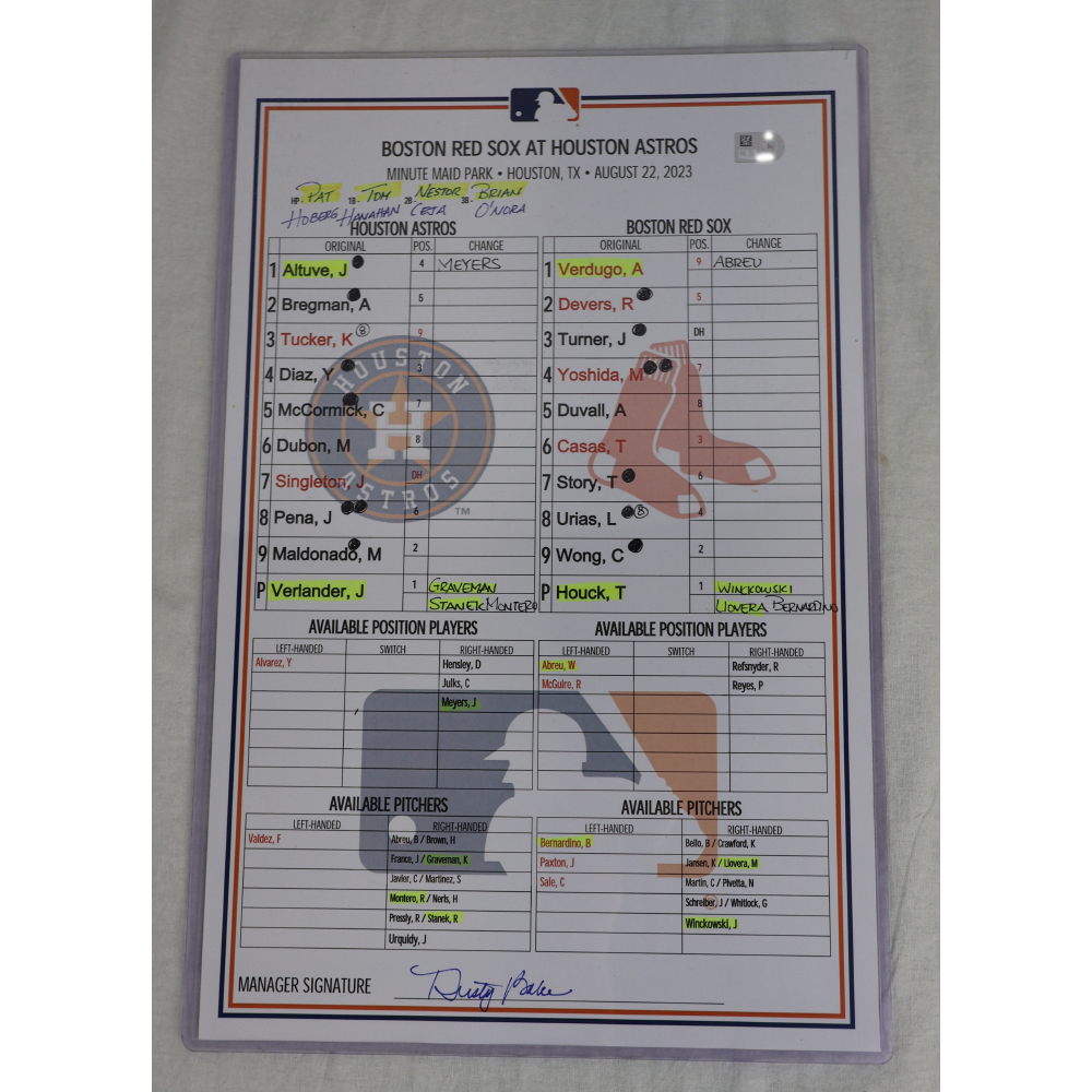 2023 Game-Used Line Up Card - Justin Verlander Start | Houston