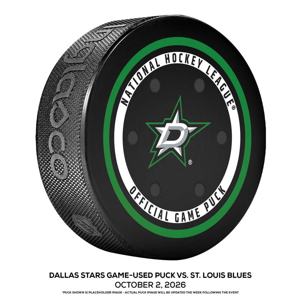 Dallas Stars Game-Used Puck vs. St. Louis Blues on October 2, 2026 - Blues Shut Out Stars in Season Opener