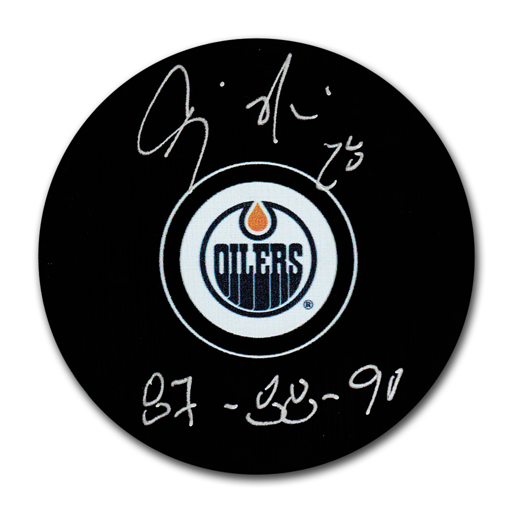 Craig Muni Autographed Edmonton Oilers Puck w/87-88-90 Inscription