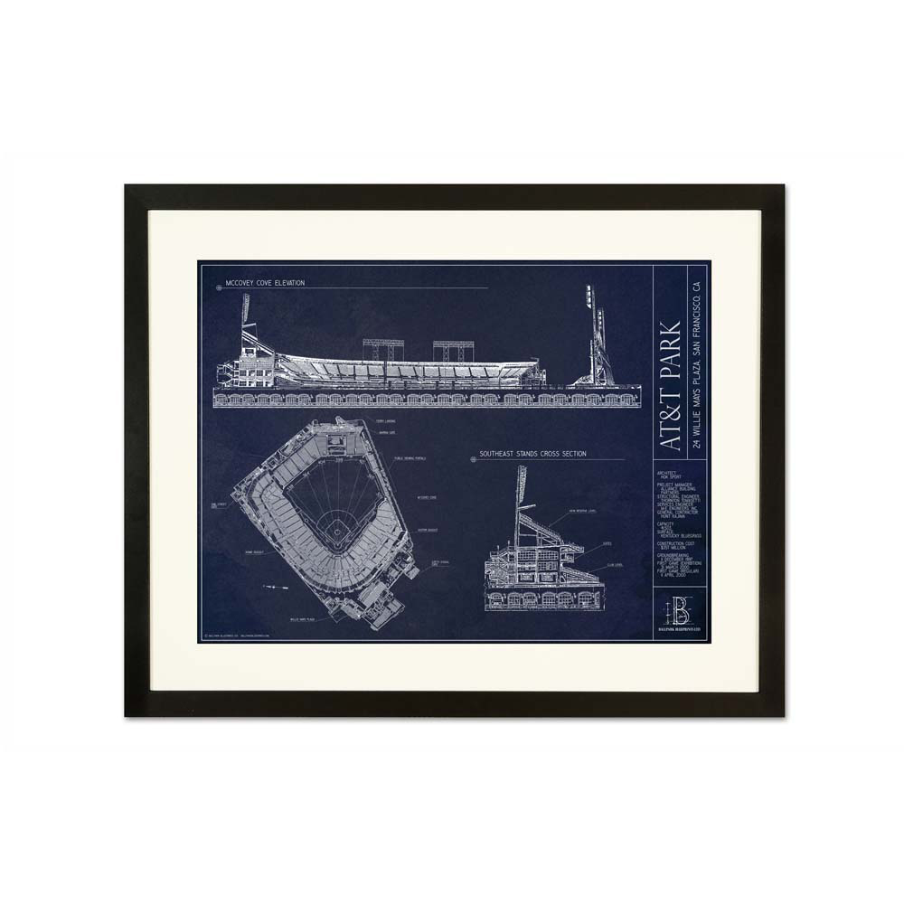 UMPS CARE AUCTION Large Framed Ballpark Blueprint, Winner's Choice of