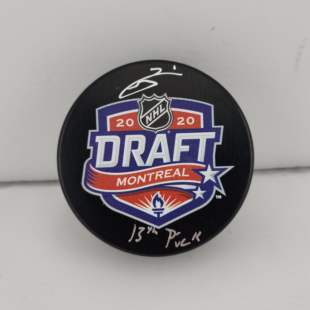 Seth Jarvis Autographed 2020 NHL Draft Hockey Puck Inscribed
