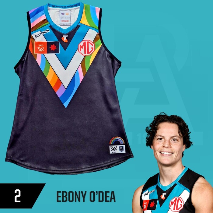 Photo of Ebony O'Dea #2 Port Adelaide 2025 Pride Match-Worn Guernsey