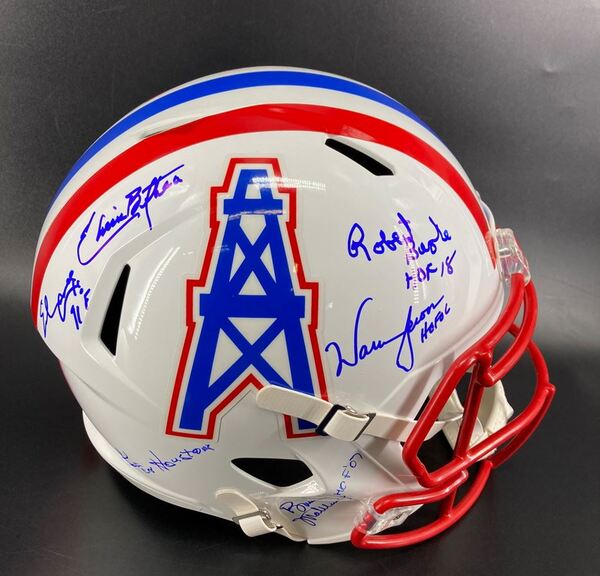 HOF - Oilers Multi Signed Replica Speed Helmet Signed by Warren Moon,Ear...