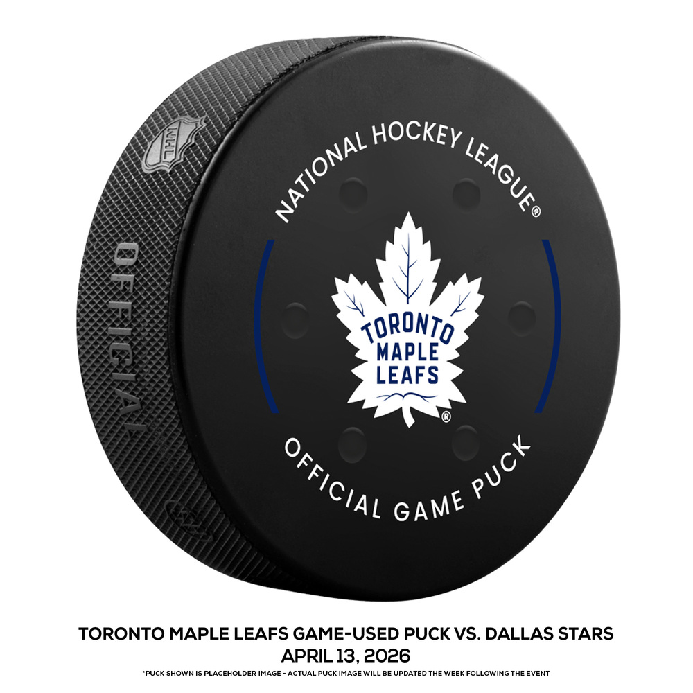 Toronto Maple Leafs Game-Used Puck vs. Dallas Stars on April 13, 2026 - Mavrik Bourque (DAL) Scores 1st NHL Hat Trick During Game (Not a Goal Puck)