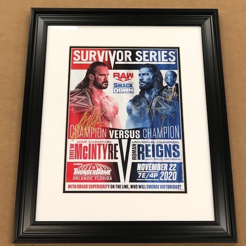 Drew McIntyre, Roman Reigns, and Paul Heyman SIGNED and Framed Survivor Series Fight Card (#5 of 50)