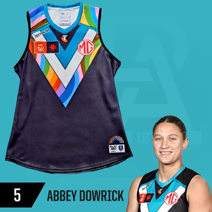 Photo of Abbey Dowrick #5 Port Adelaide 2025 Pride Match-Worn Guernsey