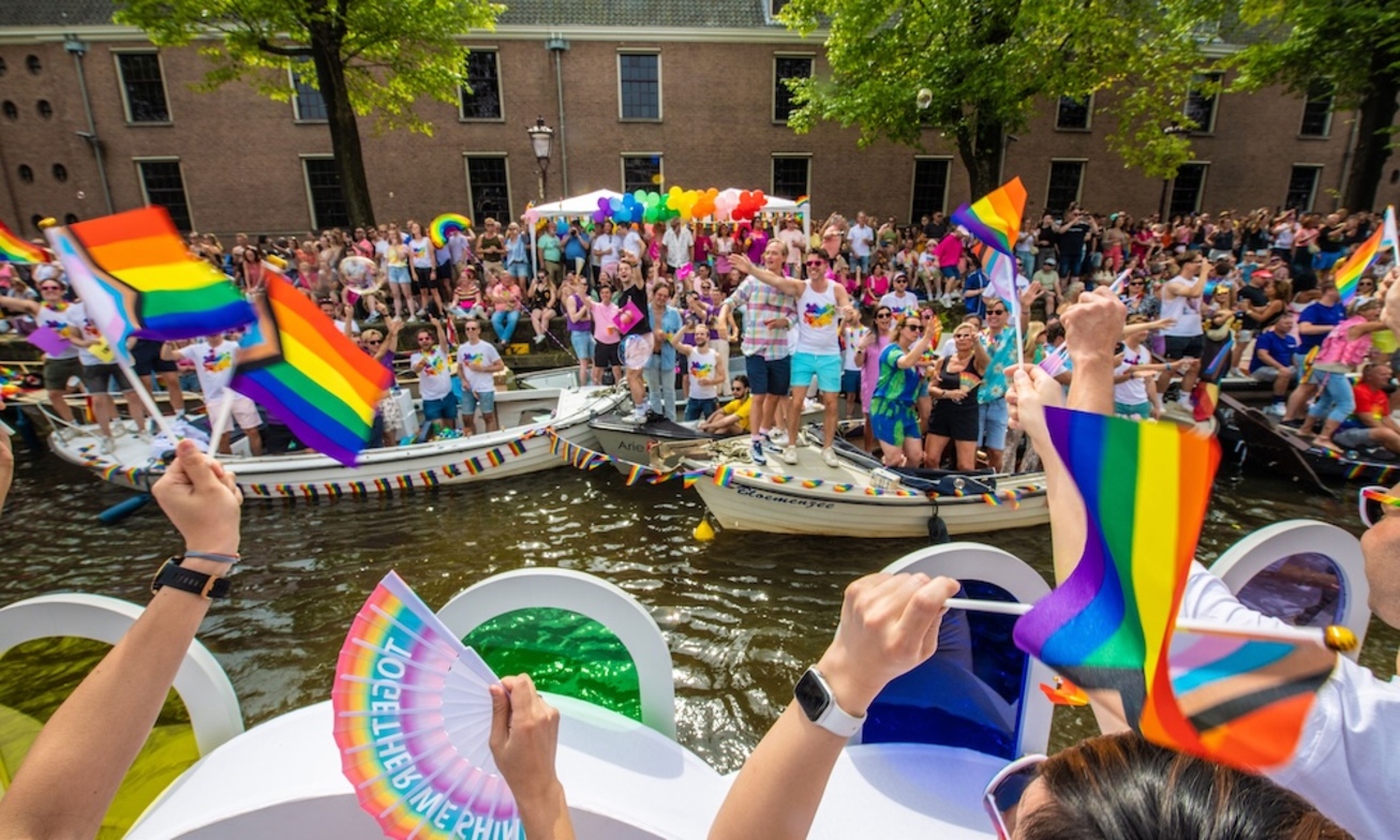Image of WorldPride floats in Amsterdam Canal Parade