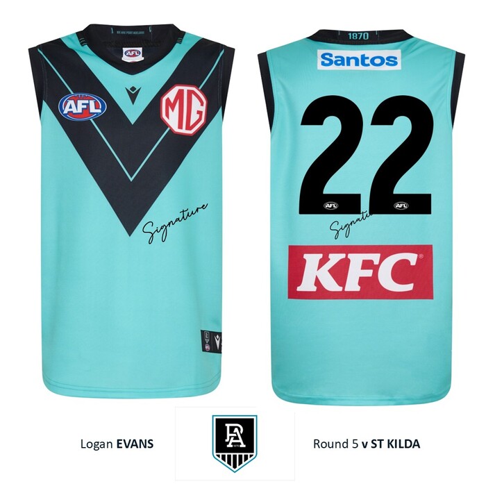Photo of Logan Evans #22 Port Adelaide 2026 Gather Round Guernsey