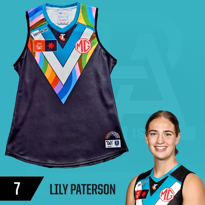 Photo of Lily Paterson #7 Port Adelaide 2025 Pride Match-Worn Guernsey