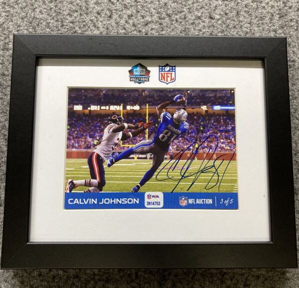 HOF - Lions Calvin Johnson NFL Auction Exclusive Signed 5x7 Framed Photo...