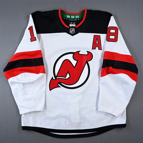 Image of Palat, Ondrej<br>White Set 2 w/A - 800th NHL Game & 500th NHL Point<br>New Jersey Devils<br>2024-25<br>#18