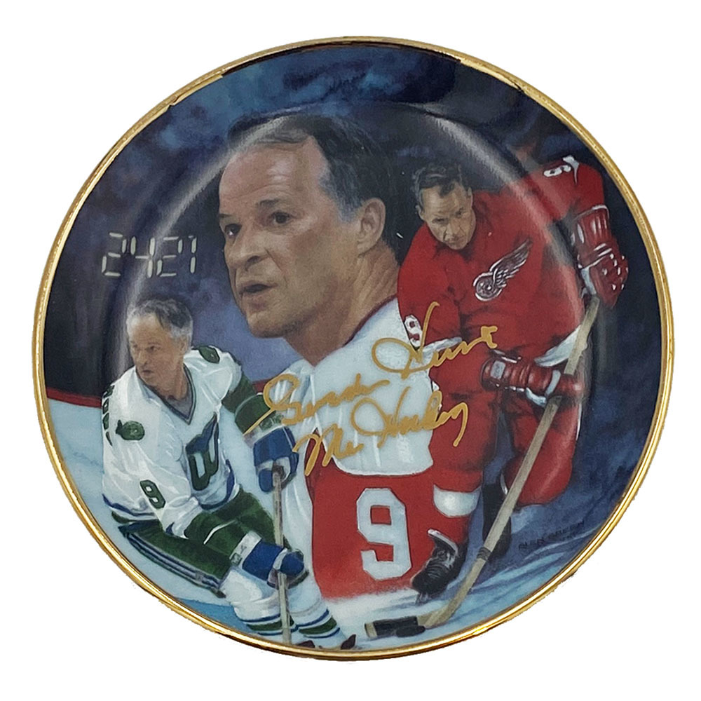 Gordie Howe Autographed Gartlan Limited-Edition 24-Karat Gold-Banded Plate