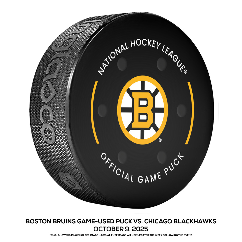 Boston Bruins Game-Used Puck vs. Chicago Blackhawks on October 9, 2025