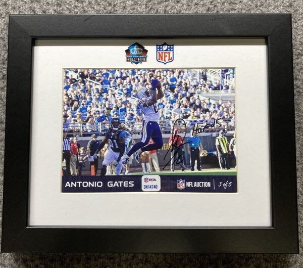 HOF - Chargers Antonio Gates NFL Auction Exclusive Signed 5x7 Framed Pho...