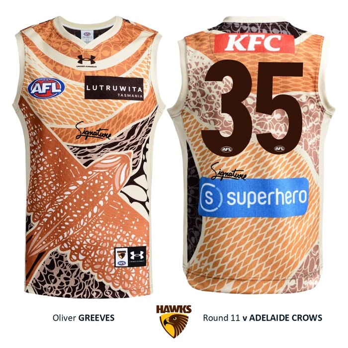 Photo of Oliver Greeves #35 Hawthorn 2026 Indigenous Guernsey