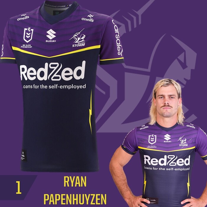Photo of Ryan Papenhuyzen #1 Melbourne Storm 2025 Player-Issue Grand Final Jersey