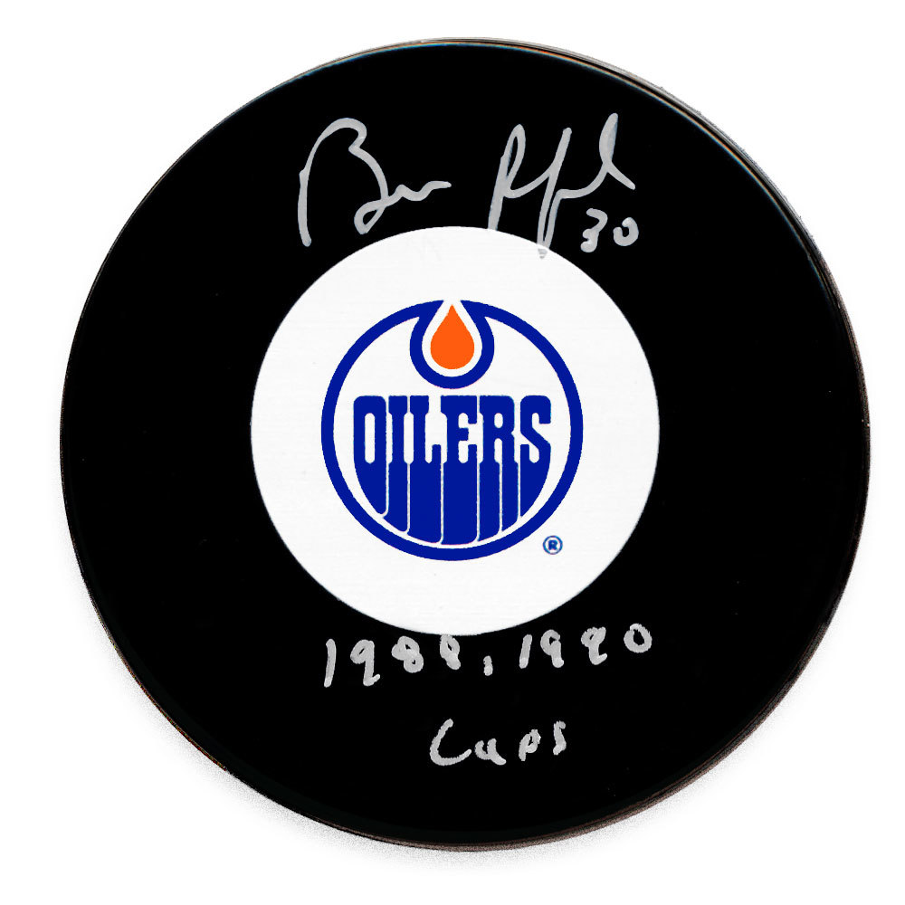 Bill Ranford Edmonton Oilers 1988 & 1990 CUP Autographed Puck