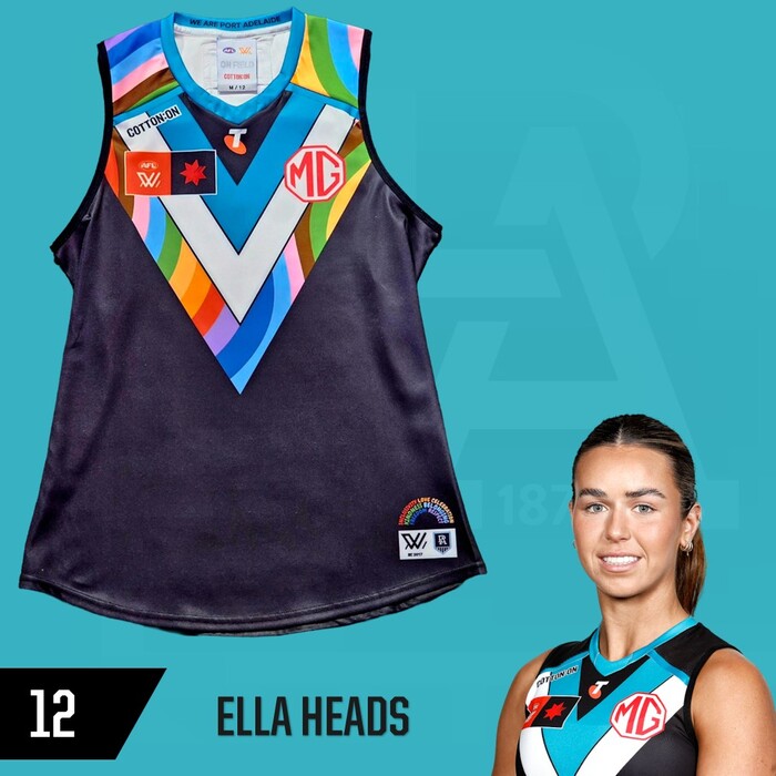 Photo of Ella Heads #12 Port Adelaide 2025 Pride Match-Worn Guernsey