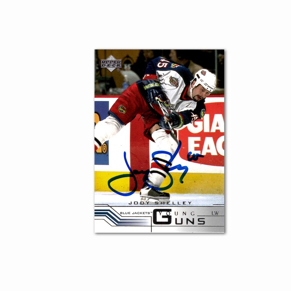 Jody Shelley Autographed Columbus Blue Jackets 2001-02 Young Guns Hockey Card #185