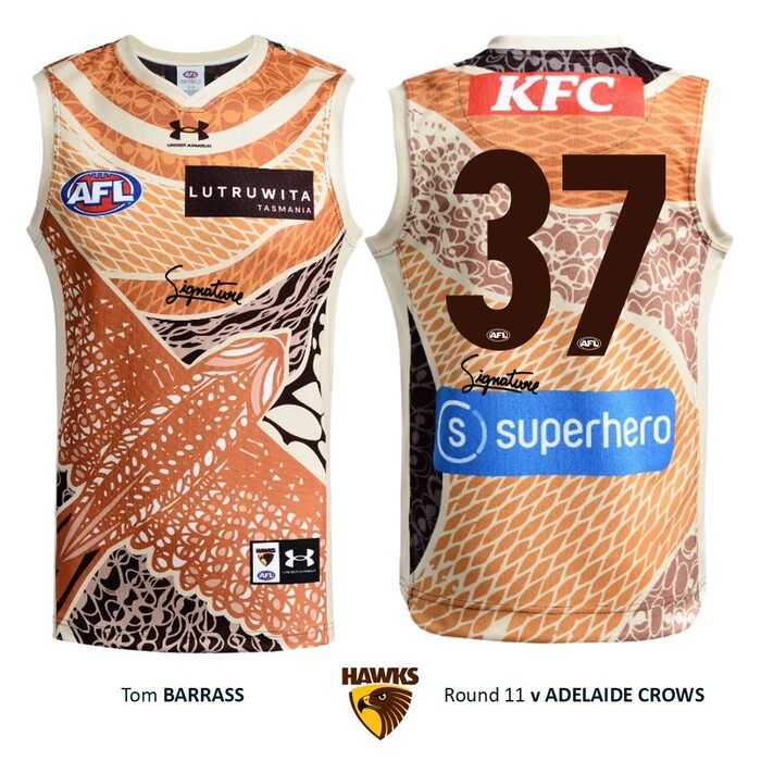 Photo of Tom Barrass #37 Hawthorn 2026 Indigenous Guernsey