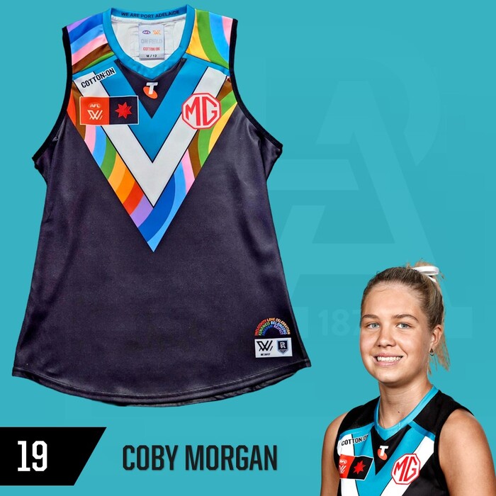 Photo of Coby Morgan #19 Port Adelaide 2025 Pride Player-Issue Guernsey