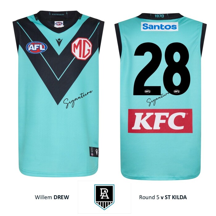 Photo of Willem Drew #28 Port Adelaide 2026 Gather Round Guernsey