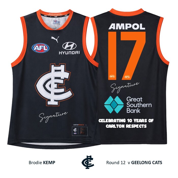 Photo of Brodie Kemp #17 Carlton 2026 Carlton Respects Match-Worn Guernsey