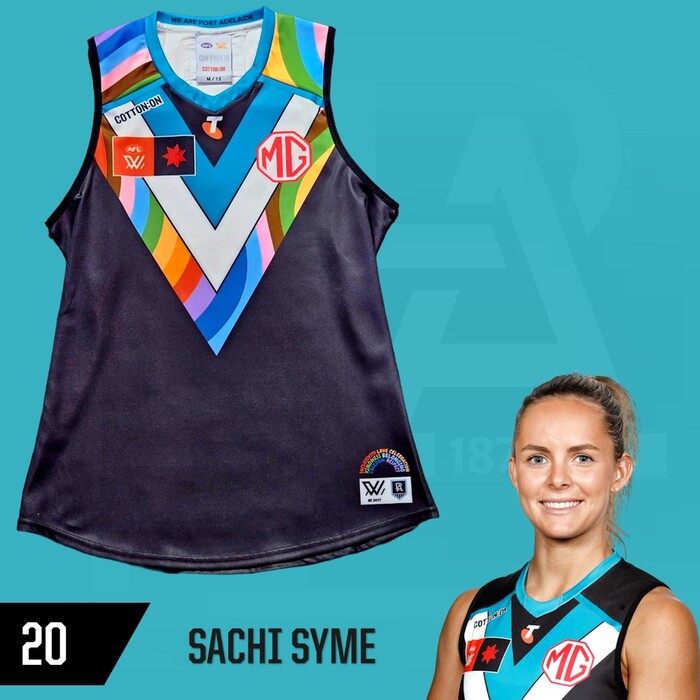 Photo of Sachi Syme #20 Port Adelaide 2025 Pride Match-Worn Guernsey