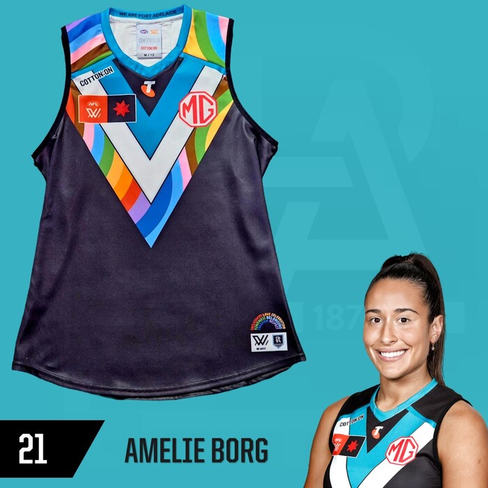 Photo of Amelie Borg #21 Port Adelaide 2025 Pride Match-Worn Guernsey