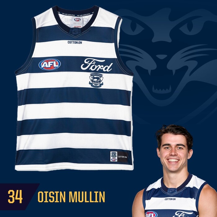 Oisin Mullin #34 Geelong Cats 2025 Grand Final Match-Worn Guernsey