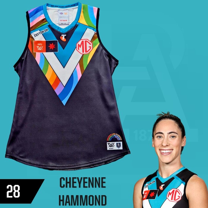 Photo of Cheyenne Hammond #28 Port Adelaide 2025 Pride Match-Worn Guernsey
