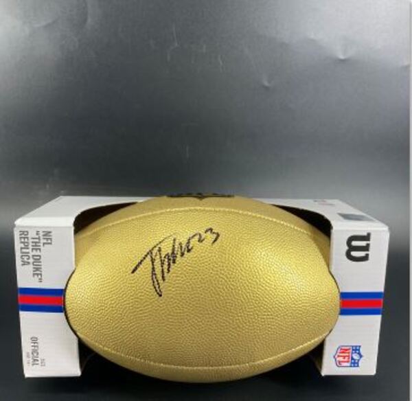 NFL - Cowboys Jaydon Blue Signed Gold Composite Football