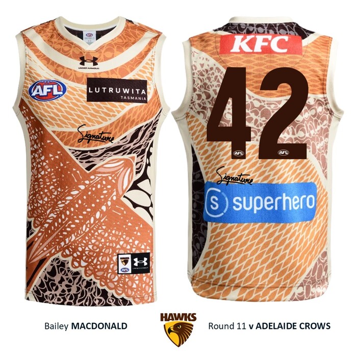 Photo of Bailey Macdonald #42 Hawthorn 2026 Indigenous Guernsey