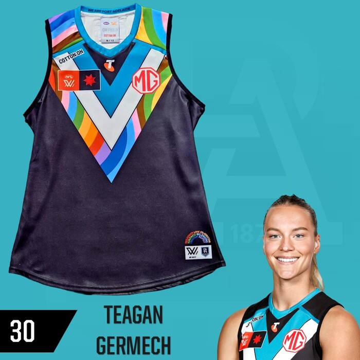 Photo of Teagan Germech #30 Port Adelaide 2025 Pride Match-Worn Guernsey