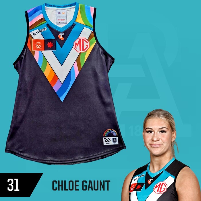 Photo of Chloe Gaunt #31 Port Adelaide 2025 Pride Match-Worn Guernsey