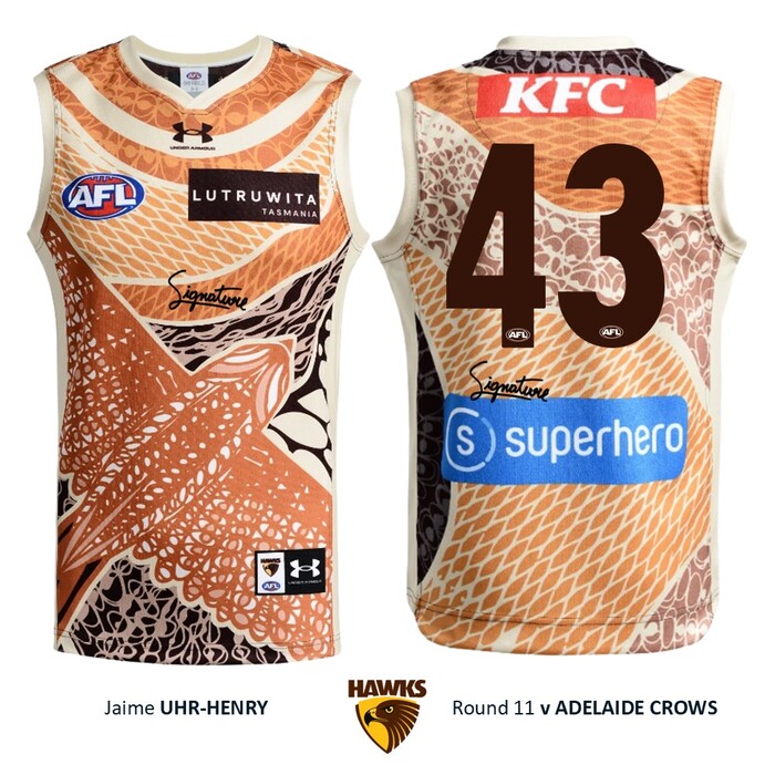 Photo of Jaime Uhr-Henry #43 Hawthorn 2026 Indigenous Guernsey