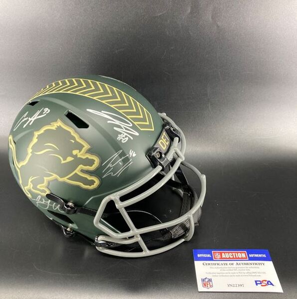 NFL - Lions Multi Signed STS Replica Speed Helmet Signed by Jahmyr Gibbs...