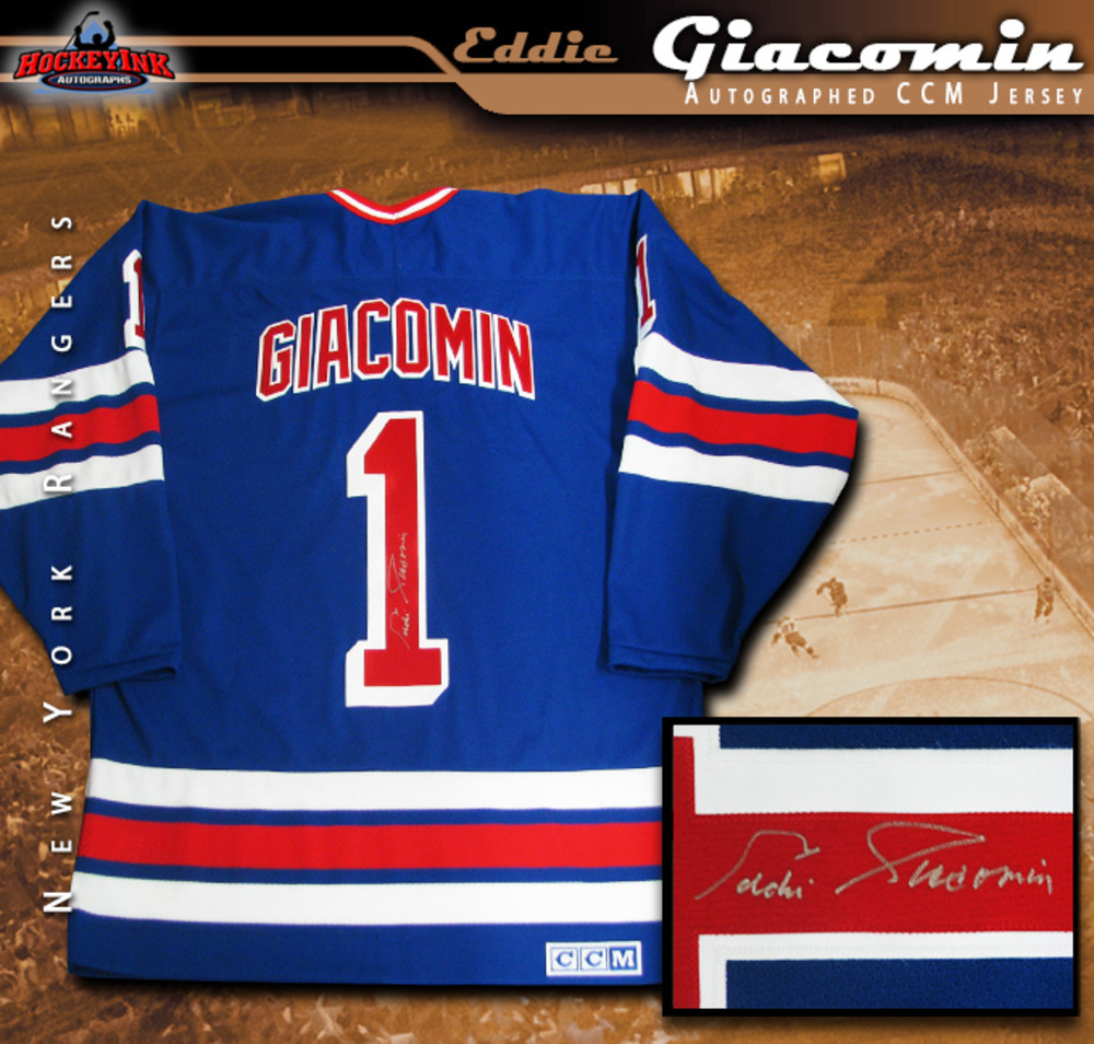 EDDIE GIACOMIN Signed New York Rangers Blue CCM Jersey