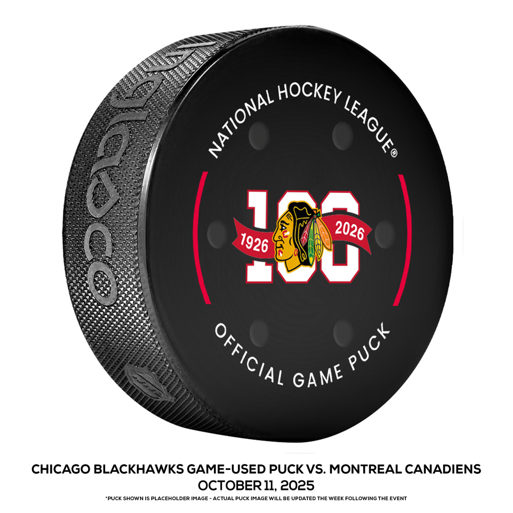 Chicago Blackhawks Game-Used Puck vs. Montreal Canadiens on October 11, 2025 - Home Opener of 100th Anniversary Season