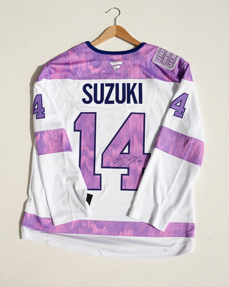 Nick Suzuki Autographed Hockey Fights Cancer Jersey - Montreal Canadiens