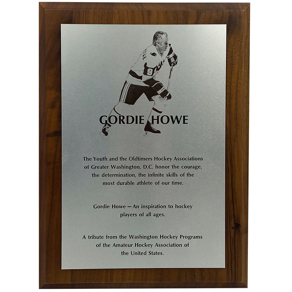 Gordie Howe's Washington D.C. Youth and Oldtimers Plaque