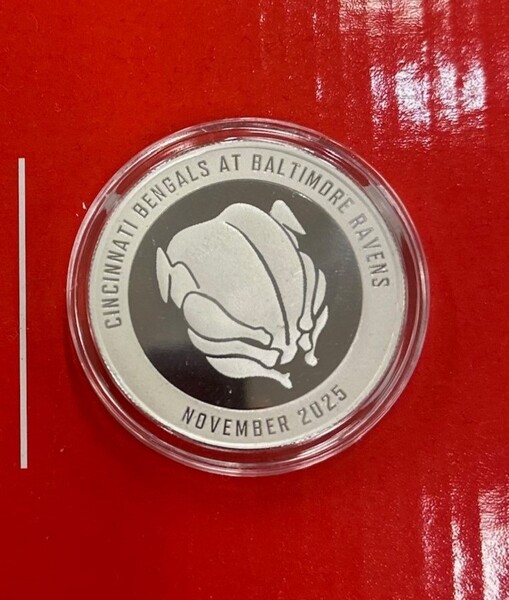 Game Used Thanksgiving Day Game Coin - Bengals vs Ravens 11.27.25 - Supp...
