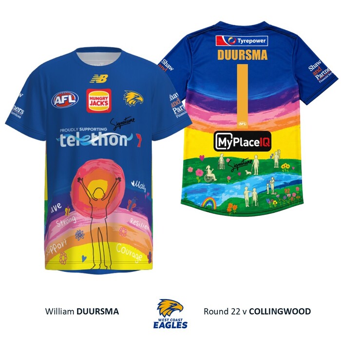 Photo of Willem Duursma #1 West Coast Eagles 2026 Telethon Warm Up Tee
