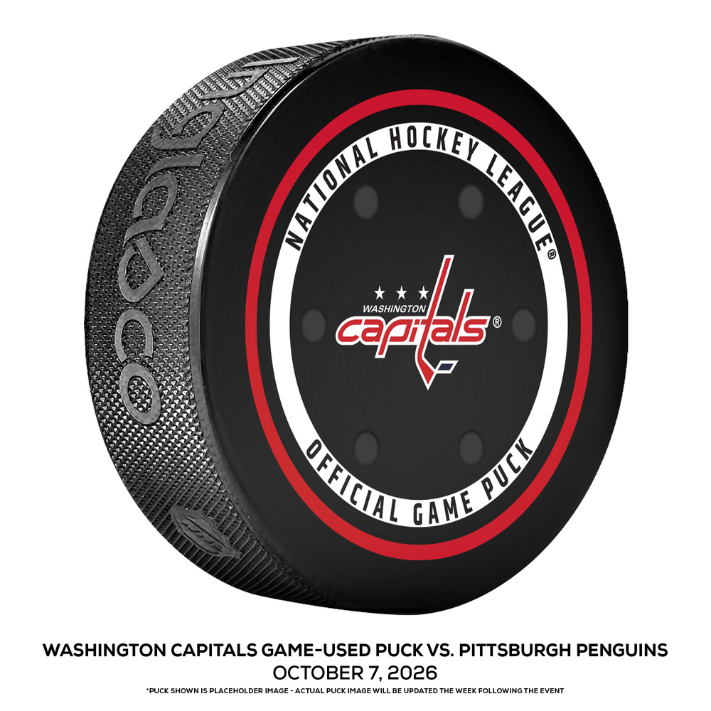 Washington Capitals Game-Used Puck vs. Pittsburgh Penguins on October 7, 2026 - Alex Ovechkin (WAS) Final NHL Home Opener, Capitals Defeat Penguins