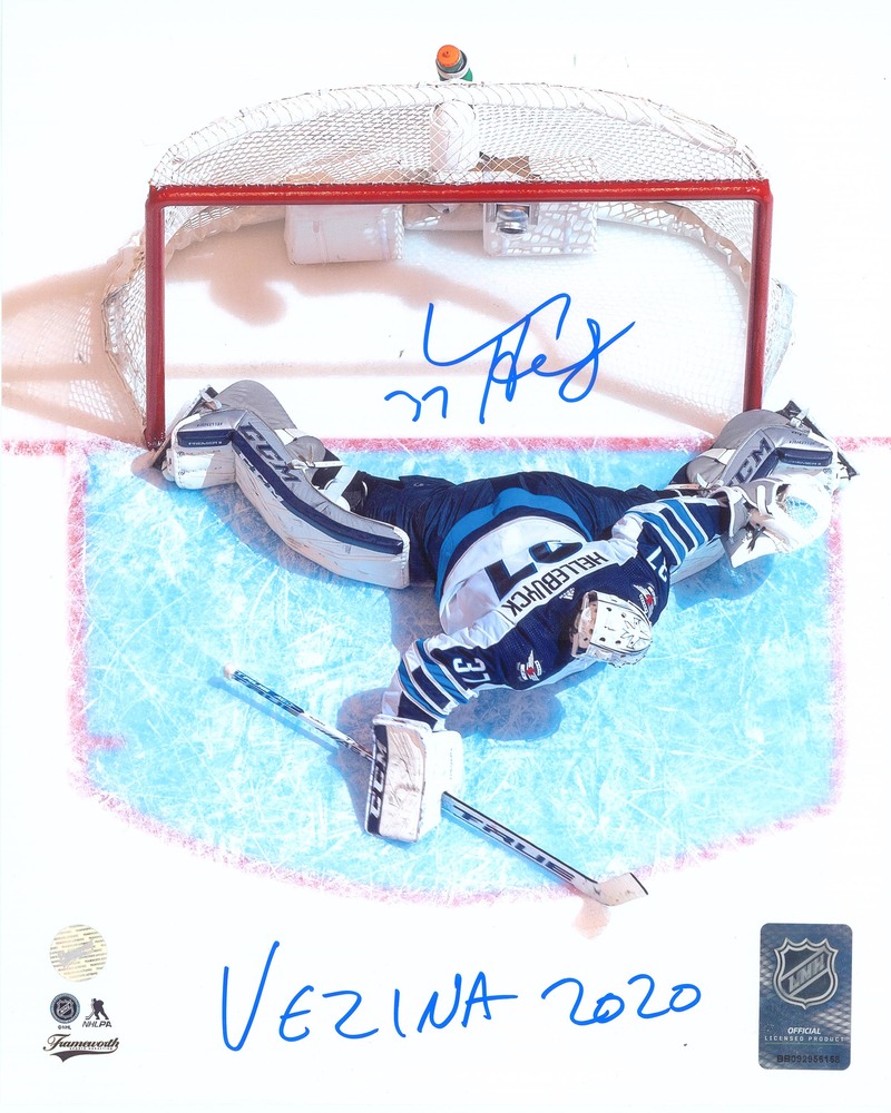 Connor Hellebuyck Signed 8x10 Unframed Jets insc 